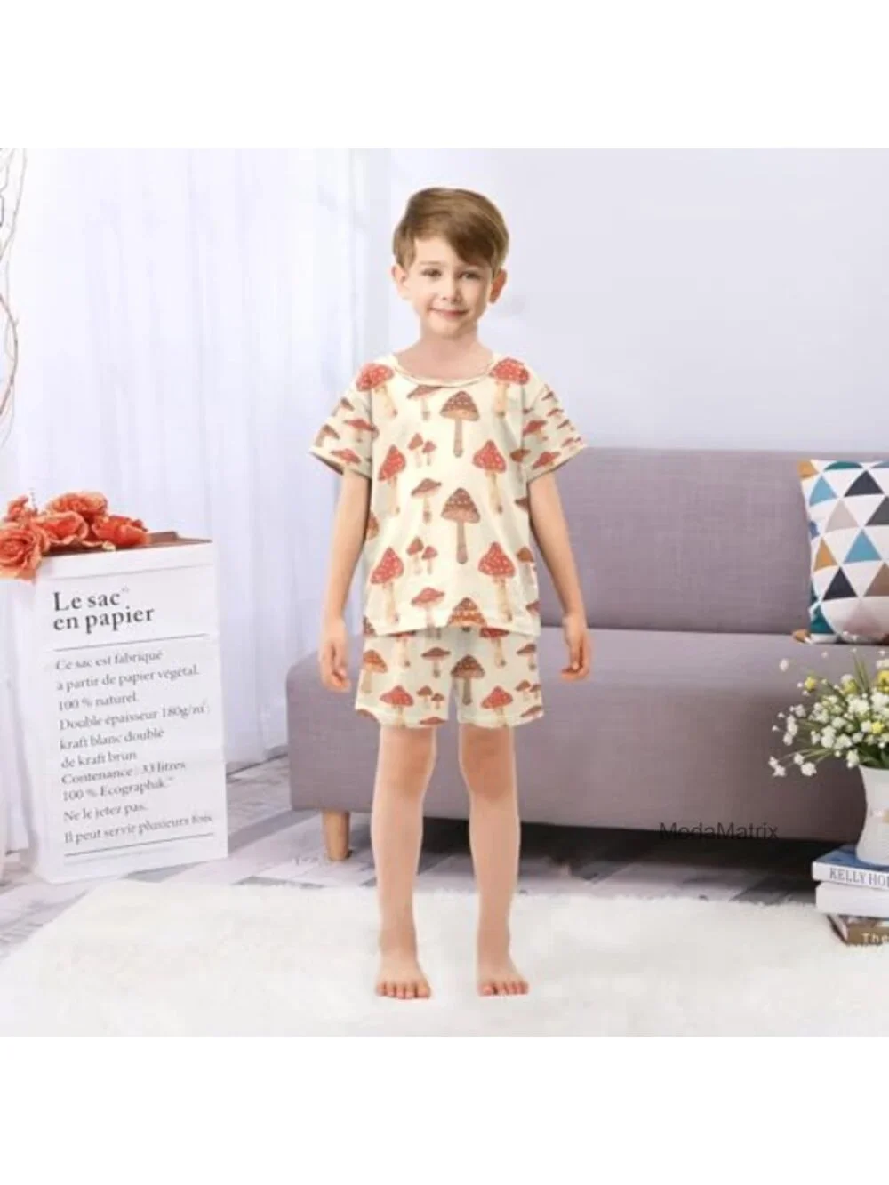Girls Cotton Pajama Set Short Sleeve Crewneck Pull On Sleepwear